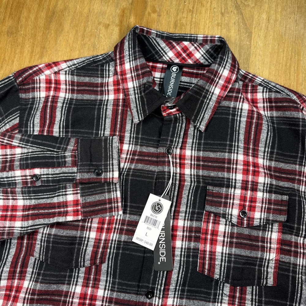 NWT Burnside Long Sleeve Flannel Shirt Men's L Red/Black Plaid B8210 Lumberjack‎